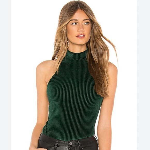 Amanda Uprichard Munich Bodysuit in Emerald Wale Green Velvet Ribbed sz small - Picture 1 of 14
